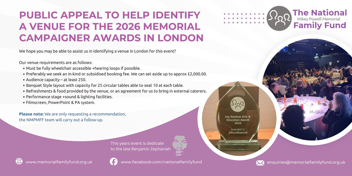 fund_memorial's tweet photo. Can you assist us in identifying a venue in London for this event? Many thanks!
Contact us via enquiries@memorialfamilyfund.org.uk https://t.co/1Pw6BWPz8g