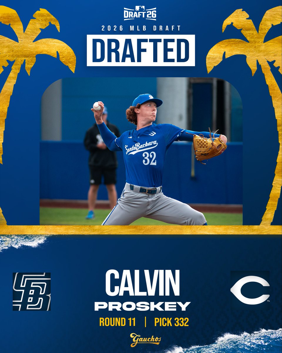 UCSB_Baseball's tweet photo. CalPro goes Pro 😤

With the 332nd pick in the 11th round of the #MLBDraft, the Cincinnati Reds select Calvin Proskey!

#GoChos | #ChosInThePros https://t.co/zc84xakbuP