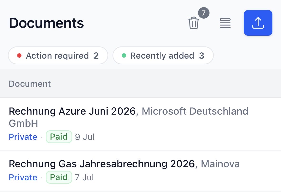 marcelkln's tweet photo. Shipped a small improvement for Paperarchive: If the document has been detected as an invoice, the payment status now shows up right in the overview as a badge. https://t.co/tiokkNpISW