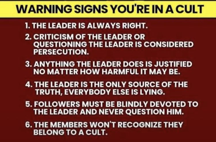 AbdiAbdinur's tweet photo. A reminder—warning signs you’re in a cult https://t.co/tsa4zsilX7