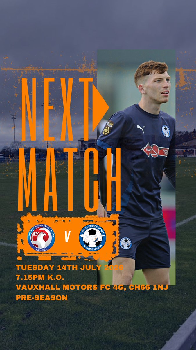 airbusukfc's tweet photo. We continue our Pre-Season on Tuesday evening ⚽✈️
📅 Tuesday 14th July 2026 📅
🆚 @Vauxhallmotorfc
🕖 7.15pm kick off
🏟️ Vauxhall Motors 4g
🏆 Pre-Season
💷 Adults £3, Concessions, 16-18 and Under 16s all £1
#Wingmakers✈️ https://t.co/C035Ff5p3m