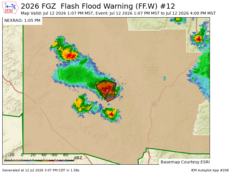 iembot_fgz's tweet photo. FGZ issues Flash Flood Warning [flash flood: radar and rain gauge indicated, flash flood damage threat: considerable] for Yavapai [AZ] till Jul 12, 4:00 PM MST https://t.co/aZbK9OpLYn https://t.co/Q6cFvEFrMg
