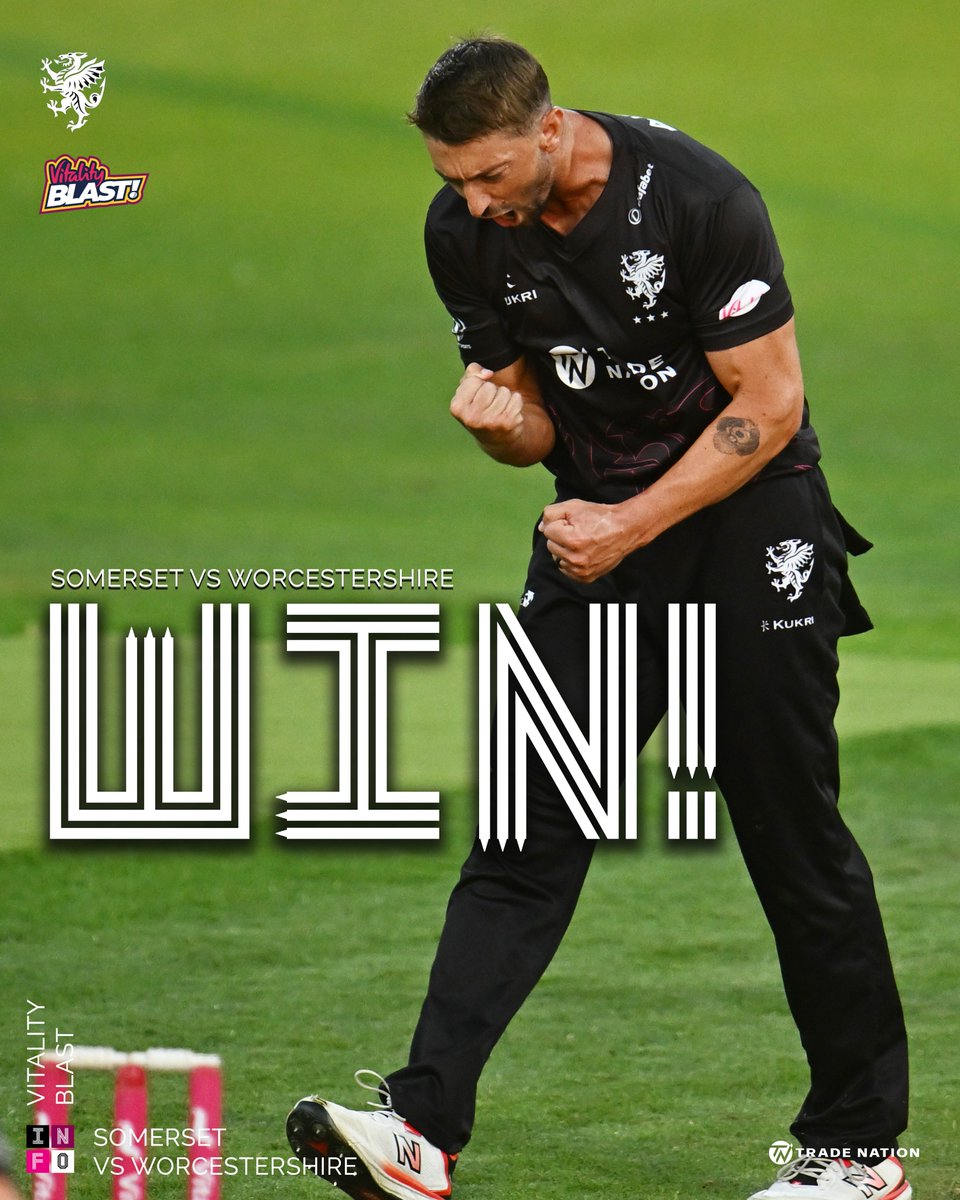 SomersetCCC's tweet photo. SOMERSET WIN BY 78 RUNS AND ARE THROUGH TO THE VITALITY BLAST QUARTER-FINALS!!!!!!!!!!!!! 🔥🔥🔥🔥🔥🔥🔥🔥

#YouAreSomerset 
#SOMvWOR 
@ItsTradeNation https://t.co/qAo5Ai4n1i
