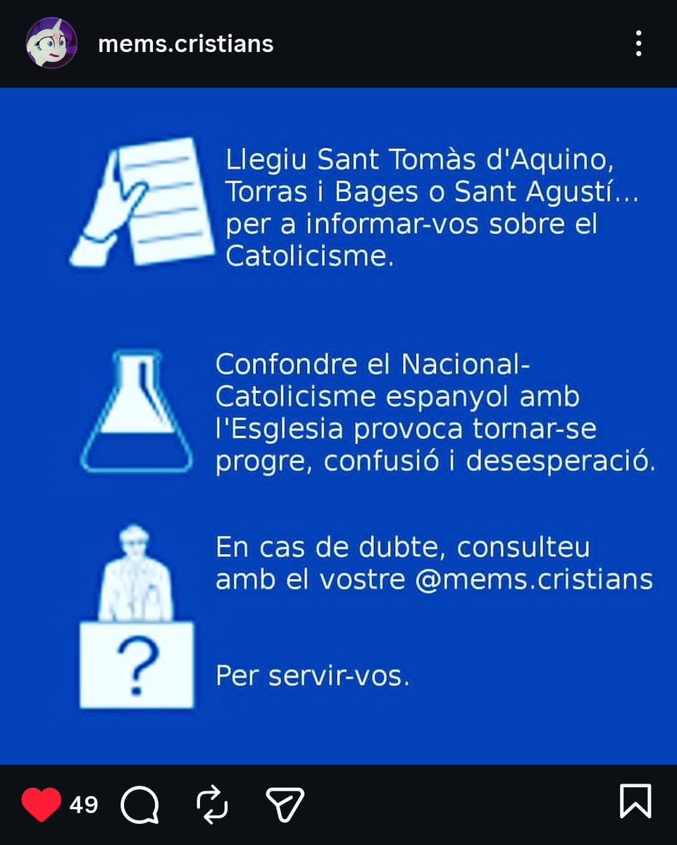 MovIntegrador's tweet photo. @Antiblavers El protestantisme va sorgir com a obra d'un monjo que no podia controlar els seus vicis (beure, sexe, golafreria, etc).
El catolicisme és el nostre sistema operatiu. No confondre el nacional-'catolicisme' castellà amb el catolicisme (de Montserrat, Torres i Bages o Gaudí). https://t.co/WILLCdDzHV