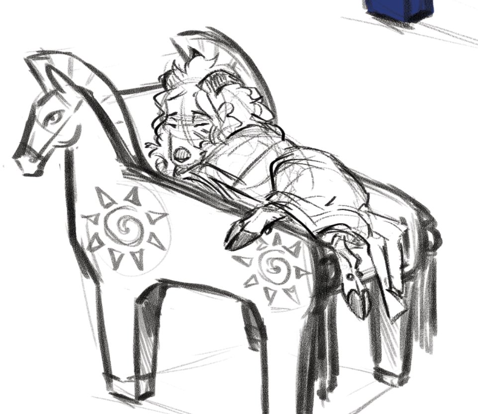 miles_crow_'s tweet photo. Look at this stinker sleeping on Diomedes' horse chair smh https://t.co/QJVTsFoiiu