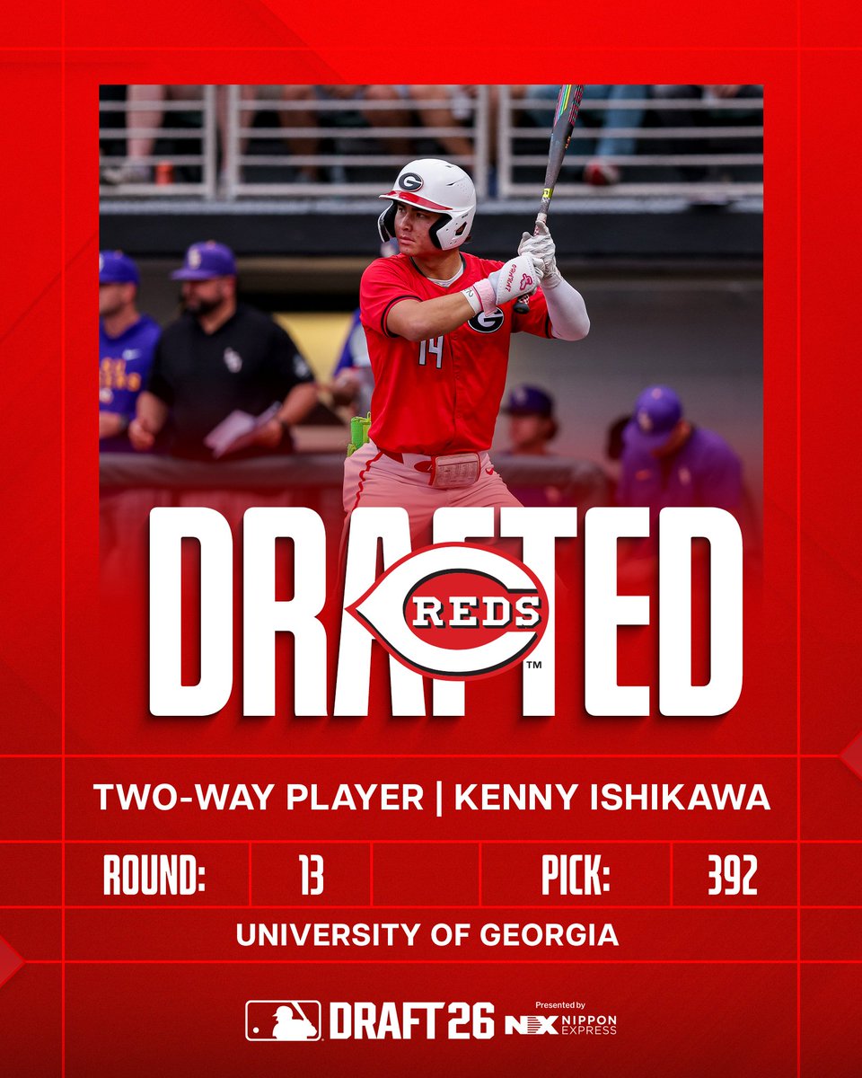 RedsOnTheRise's tweet photo. With the 392nd pick in the 2026 MLB Draft, the Cincinnati Reds select two-way player Kenny Ishikawa. https://t.co/JpeHJ3tbaZ