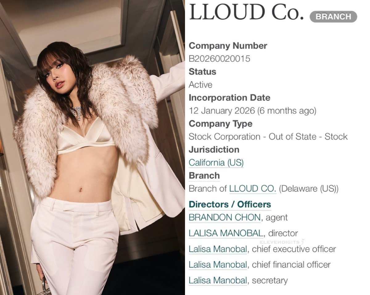 fileslm's tweet photo. lloud now has an active california branch (registered jan. 2026), expanding beyond its singapore hq.

the filing having lisa as director, ceo, cfo and secretary is iconic. she looked at the org chart and said “yes.” corporate mother fr. https://t.co/lFDgonf0kO