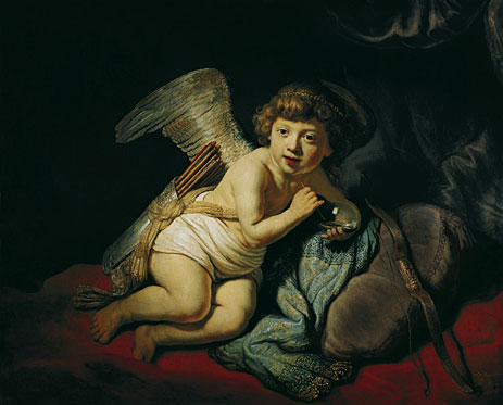 TOPofARTcom's tweet photo. Rembrandt van Rijn gives Cupid a soap bubble in 1634 - the old vanitas symbol of life's brief shimmer, held in a child's wary hand. Warm firelit flesh against cool grey wings and deep shadow. Beauty and mortality in one breath. #Rembrandt #Baroque https://t.co/1bRW2jaJtt