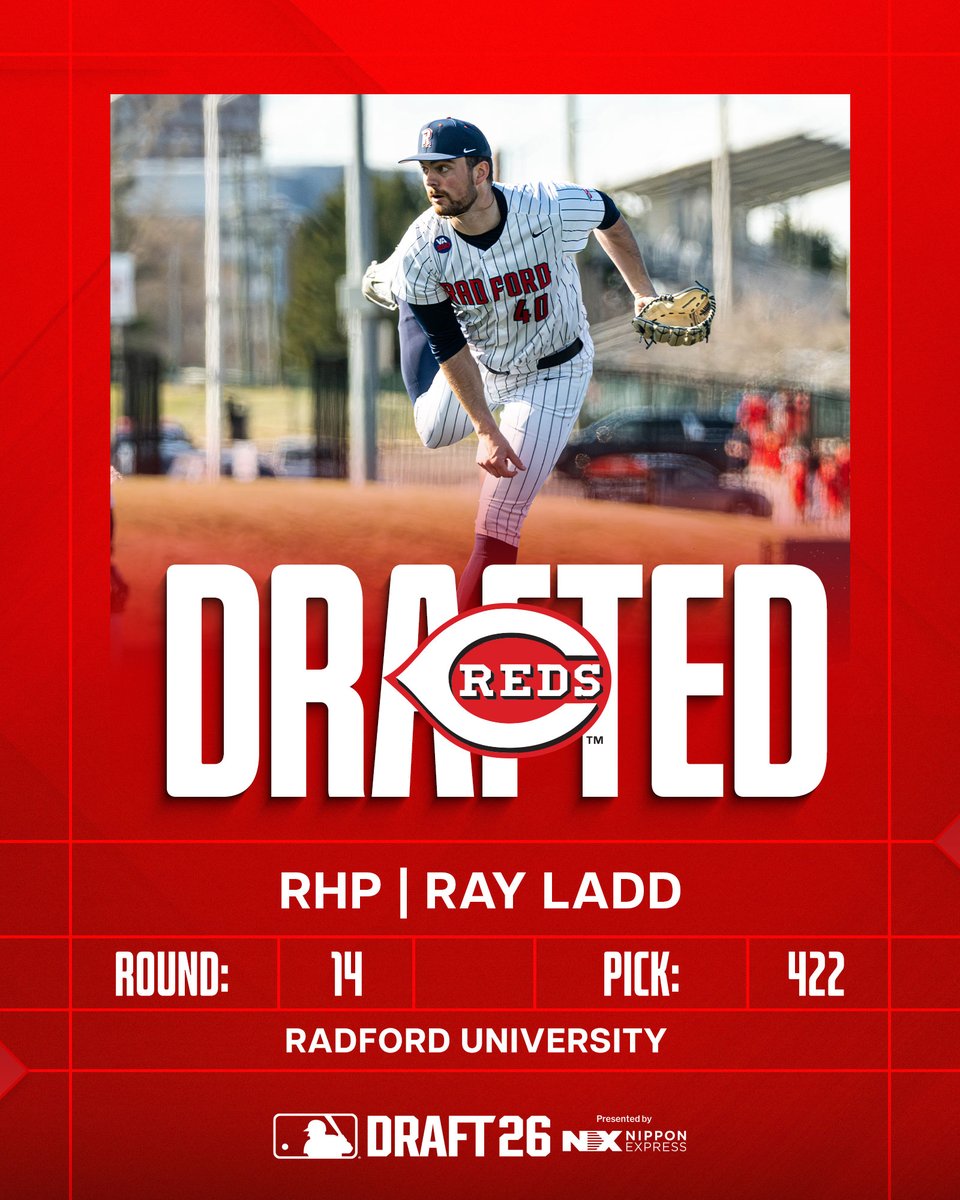 RedsOnTheRise's tweet photo. With the 422nd pick in the 2026 MLB Draft, the Cincinnati Reds select RHP Ray Ladd. https://t.co/7IFKHTRpeP
