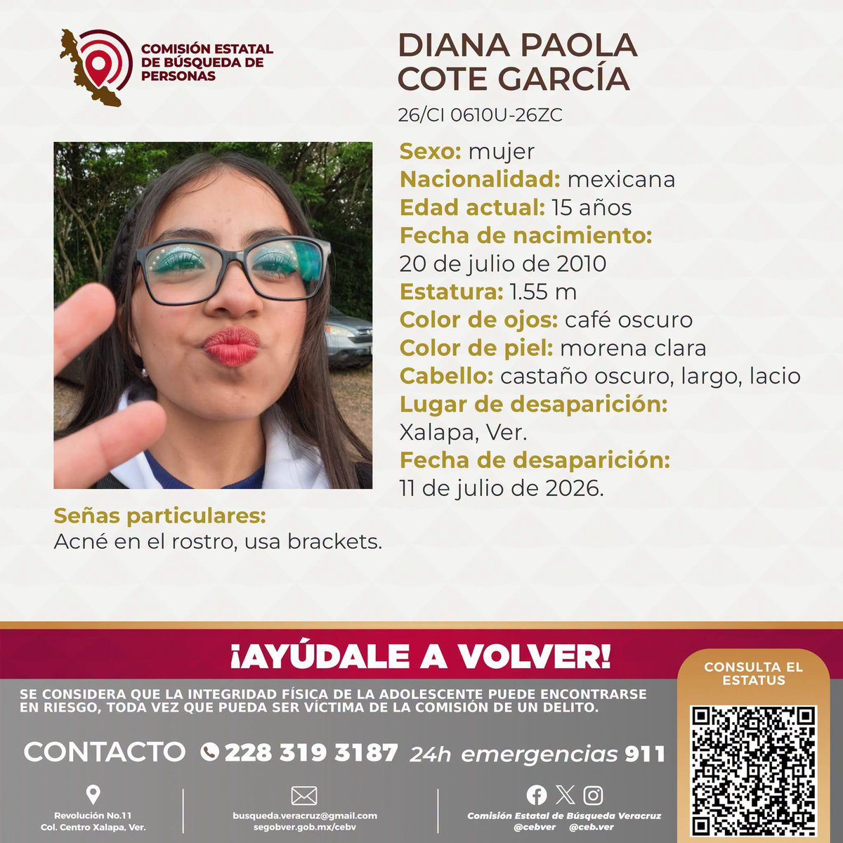 econsulta_ver's tweet photo. #SeBusca 🚨  ¡UNA ADOLESCENTE DESAPARECIDA EN XALAPA! 
• Diana Paola Cote tiene 15 años. Urge su localización.
#Veracruz #NiUnaMenos https://t.co/4Ts8N5VCuW