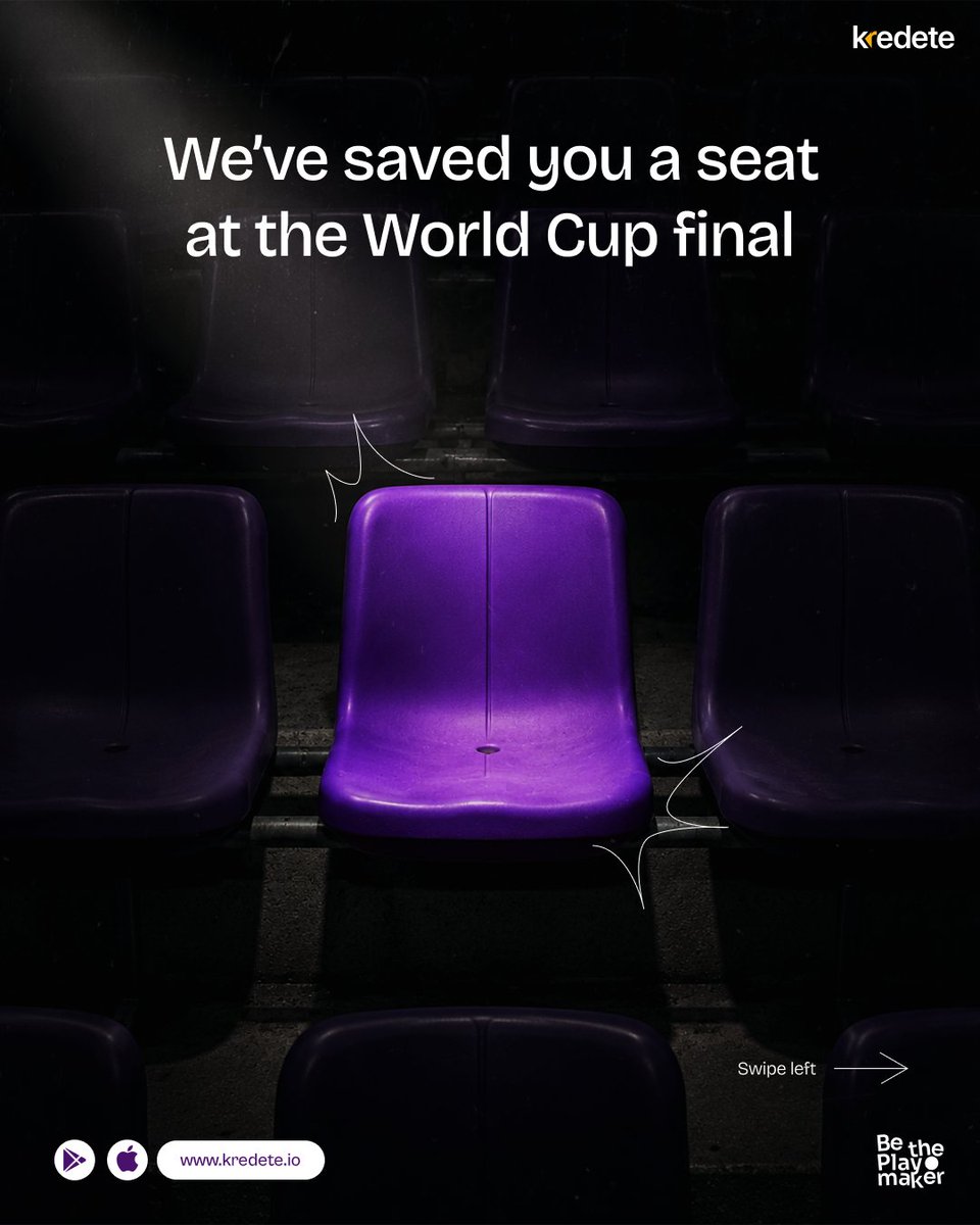 kredete's tweet photo. We've saved you a seat at the World Cup final.

One of our users is going to MetLife Stadium, New Jersey on July 19. Trip fully covered by us.

Here's how to claim it:

- Transact on the Kredete app (send money or spend with your card)
- Drop your Kredete tag below
- Tell us why it should be you

We'll announce the winner on Tuesday.