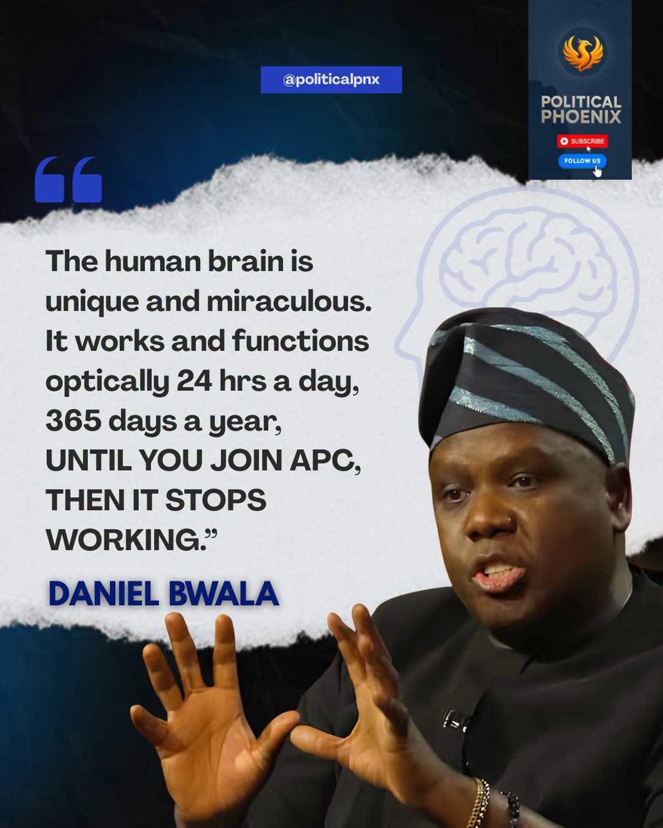 HonestNarrativ's tweet photo. 🔥 Daniel Bwala’s Own Words Come Back to Haunt: “The Human Brain Stops Working When You Join APC!”

In November 2022, Daniel Bwala posted this on X:
“The human brain is unique and miraculous. It works and functions optically 24 hrs a day, 365 days a year, UNTIL YOU JOIN APC, THEN IT STOPS WORKING.”

Fast forward to today, Bwala is now a staunch defender and appointee in the same APC government he once roasted mercilessly.

The irony is louder than a campaign rally! From fierce critic of the Muslim-Muslim ticket and Tinubu’s chances, to now singing praises. Many are asking: Did the “APC brain switch” activate?

This perfectly captures the political gymnastics we see every day. People join APC and suddenly yesterday’s “disaster” becomes today’s “masterstroke.”

Conviction or convenience? Share your thoughts 👇

Drop a 🔥 if Bwala’s old quote still hits hard in 2026!