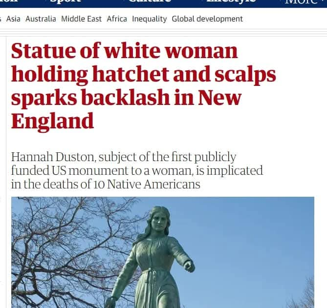HieronymusScott's tweet photo. Hannah's fellow villagers were slaughtered, her newborn baby's skull was crushed, she was kidnapped and gang-raped, by Red Indians. She eventually managed to escape, and as she escaped she managed to kill some of her captors as they slept. You do not hate The Guardian enough. https://t.co/yXdfB2hBH3
