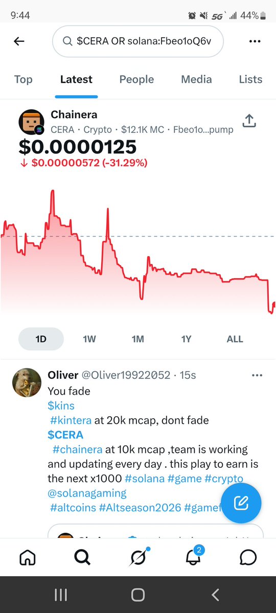 Oliver19922052's tweet photo. @playchainera You fade
$kins
#kintera at 20k mcap, dont fade
$CERA
#chainera at 10k mcap ,team is working and updating every day . this play to earn is the next x1000 #solana #game #crypto
@solanagaming
#altcoins #Altseason2026 #gamefi https://t.co/Z9FCXU2K4q