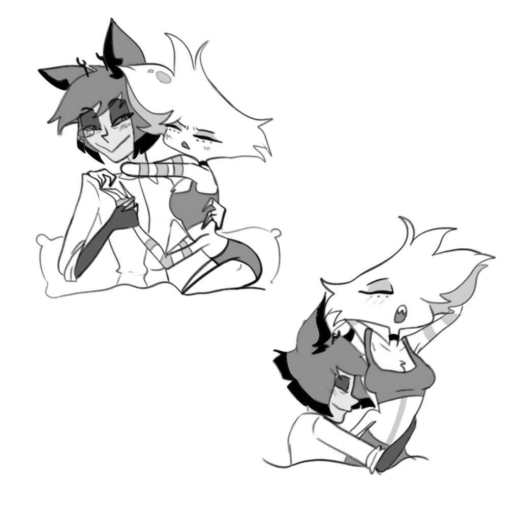 wonievronie's tweet photo. Clingy mornings #radiodust #hazbinhotel #alastor #angeldust https://t.co/wha7ZZer32