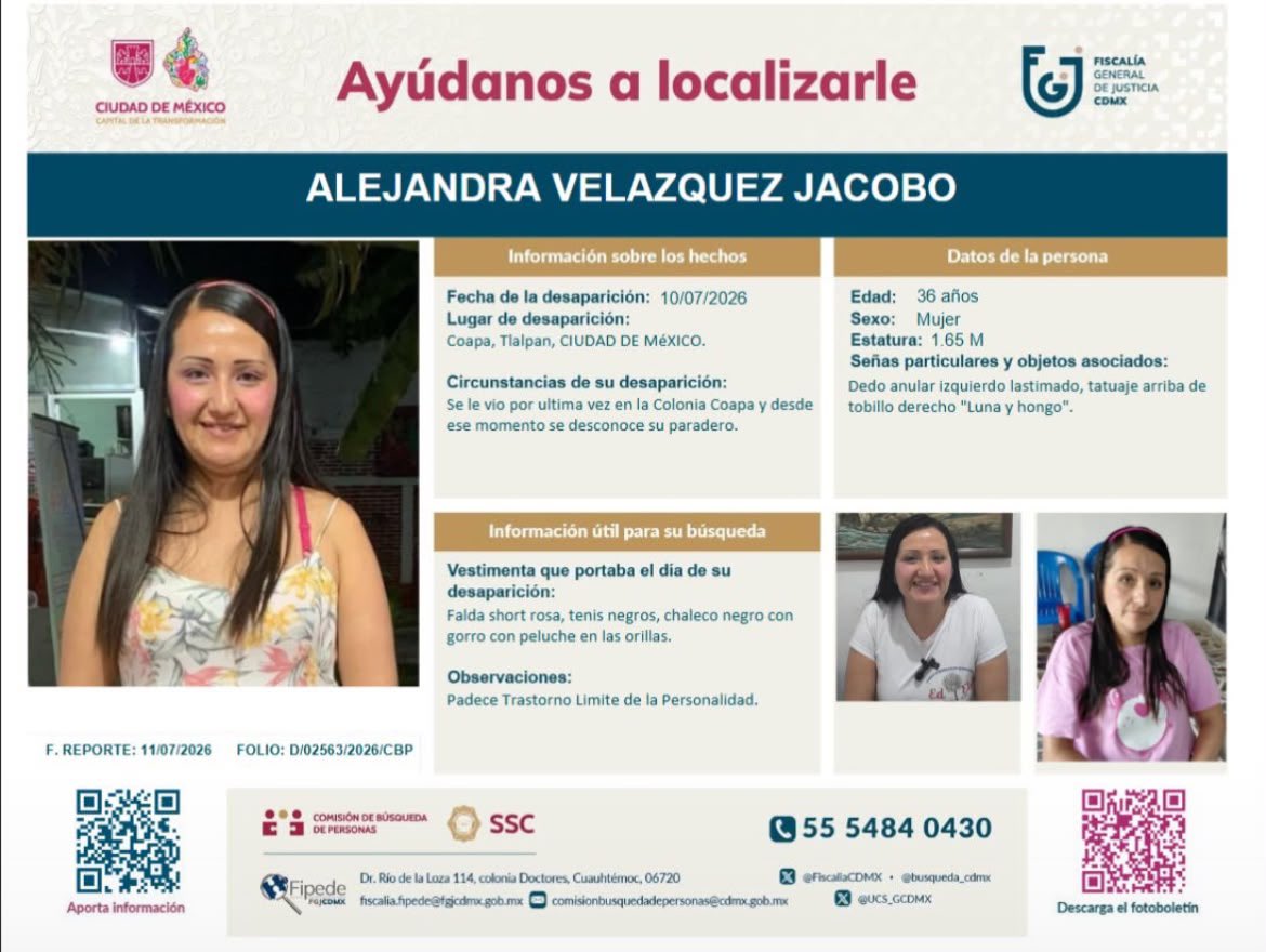 DesireeNavarro's tweet photo. Ayúdanos a localizarla. #AlejandraVelázquezJacobo sus familiares no la encuentran y sufre de un trastorno mental.  Hagan magia y den RT 🙏🙌 https://t.co/Q1mXAbKJzL