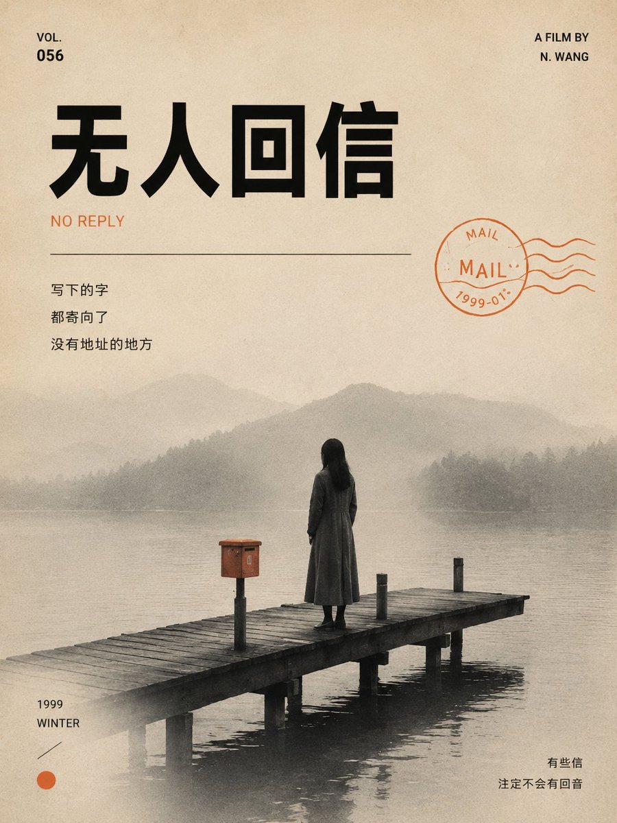 derek_wall90176's tweet photo. 真正高级的怀旧电影海报，往往不是加出来的，而是删出来的。
删掉多余颜色，删掉复杂场景，删掉解释性元素，最后只剩下一小块黑白画面 + 一处暖橙色隐喻 + 大量留白。
这种画面最迷人的地方在于：它不像广告，更像一张你会想收藏下来的独立电影海报，或是从旧杂志里撕下来的编辑封面。

🎯 核心提示词（直接复制可用）
主题：【填写主题】 主标题：【填写标题】 副标题：【填写副标题，可留空】 场景：【填写具体场景】 暖色符号：【填写一个橙色/橘红色隐喻元素】 比例：3:4
生成一张极简怀旧电影感编辑海报。
整体风格偏向独立电影海报、旧杂志封面、复古印刷海报、极简编辑设计、怀旧电影感。
画面要求： 使用温暖的米白色旧纸背景，带轻微胶片颗粒与复古印刷纹理，整体干净克制。
版式采用不对称构图，保留大面积留白，画面气质安静、克制、疏离、富有情绪。
主视觉为一张偏小的黑白摄影场景，场景中只出现一个孤独人物或一个具有情绪感的小主体。
在黑白场景中加入一个低饱和暖色象征元素（橙色落日、旧路灯、车站信号灯、窗边灯光、琥珀色电话亭灯、橘色围巾、锈橙色车票印章、暖橙色门缝光等）。
排版要求： 主标题使用粗黑无衬线字体，带旧杂志/旧电影刊物/复古编辑设计感。标题清晰、有力量，但不要压满画面。
可加入少量辅助信息：期号、年份、细线、小圆点、色条。
整体配色限制为：米白、黑色、灰色、一处暖橙色强调。
禁止颜色过多、高饱和炫光、商业广告感、复杂人物动作、凌乱小字、模板化AI海报、廉价赛博风、过度排版。
最终效果：像一张怀旧、克制、安静、带一点孤独感的独立电影海报，同时具有杂志封面般的编辑秩序与收藏感。

💡 核心逻辑
这个风格真正起作用的，通常只有四件事：
留白：不是空，而是让情绪停下来的地方。
黑白场景：自动剥离杂讯，让画面更像“记忆”。
一处暖色：橙色比红色更温柔、更像旧电影里的光（路灯、日落、旧灯泡、车站信号、老胶片偏色）。
旧印刷感：不是做脏，而是带一点老刊物、旧海报、旧胶片的时间颗粒感。
用最少的元素，建立最强的情绪联想。

📌 一句话总结
怀旧电影感极简海报的魅力，不在于做旧，而在于用一小块黑白记忆、一处暖橙色隐喻和大量留白，把情绪慢慢压进画面里。
想试试这个风格？生成后把效果图评论区发我，我帮你一起优化～