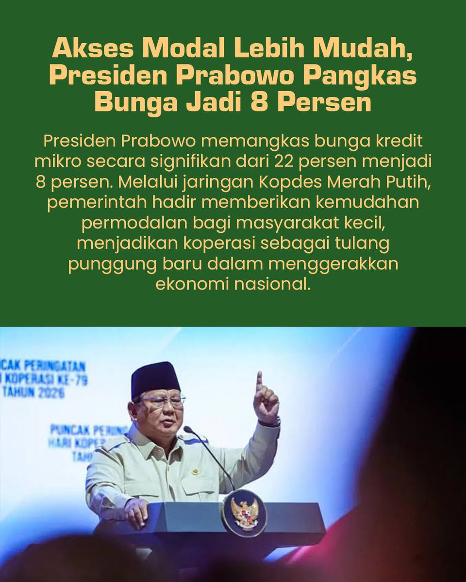 Rabbit_565's tweet photo. Akses modal lebih mudah,presiden prabowo pangkas bunga jadi 8% #TransformasiKoperasiIndonesia
Kredit Super Mikro 8 Persen https://t.co/aGYY4H8BUf