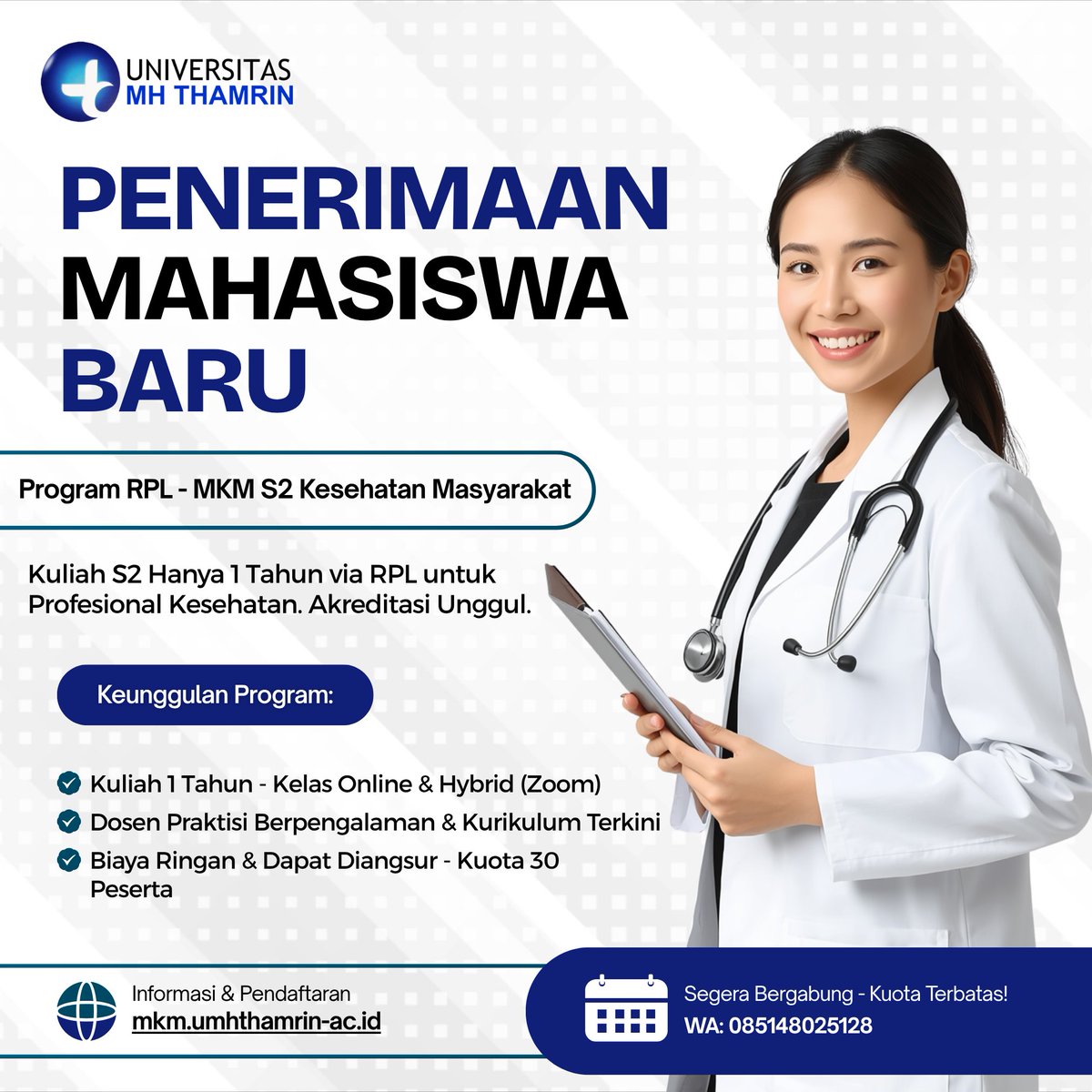 s2mhthamrin's tweet photo. Saatnya melangkah lebih jauh bersama Program Magister Kesehatan Masyarakat Universitas Mohammad Husni Thamrin.
Daftar sekarang:
 https://t.co/Fll1r1Tc4u
Informasi &amp; Pendaftaran:
085148025128
#UniversitasMHThamrin #MKMUMHThamrin #MagisterKesehatanMasyarakat #S2KesehatanMasyarakat https://t.co/enJnNloHg1