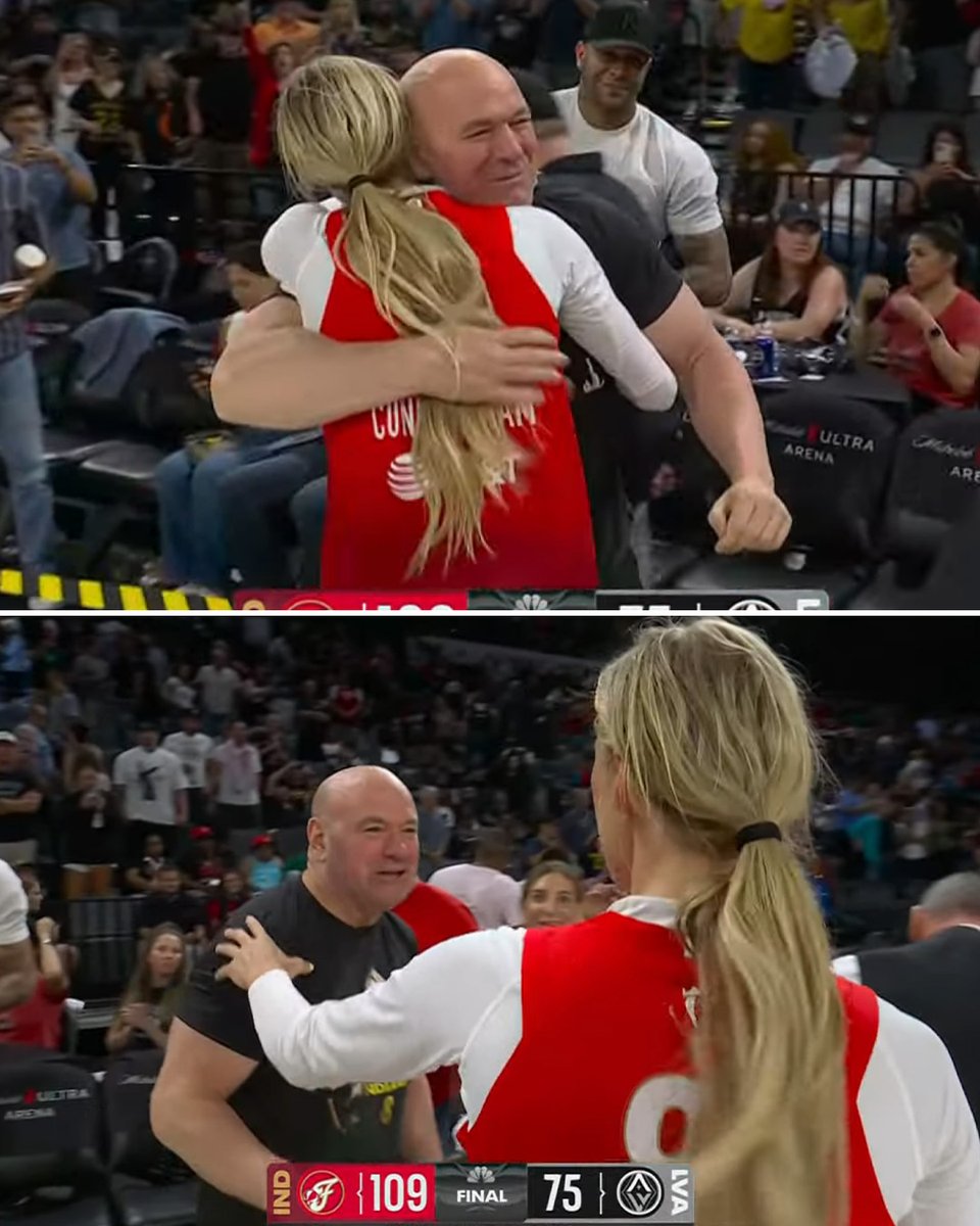 YahooSports's tweet photo. Dana White was in attendance for the Fever-Aces game to support Sophie Cunningham 🙌 https://t.co/sqBJNpAaN1