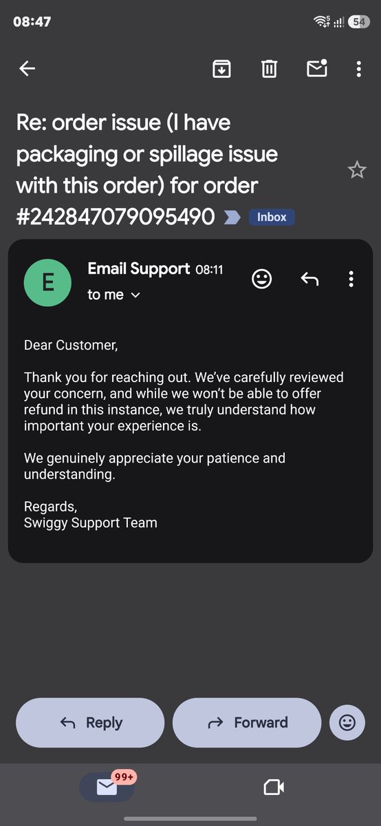 styllers's tweet photo. Ye kya chutiyapa h @SwiggyCares ?? Whole order was spilled and not eatable. You charge extra over food over delivery charges. This is the response.  Zaraa saamne aana ek baar kch pyaar se smjhana h tum bharwo ko..... https://t.co/kmQZEqx24L
