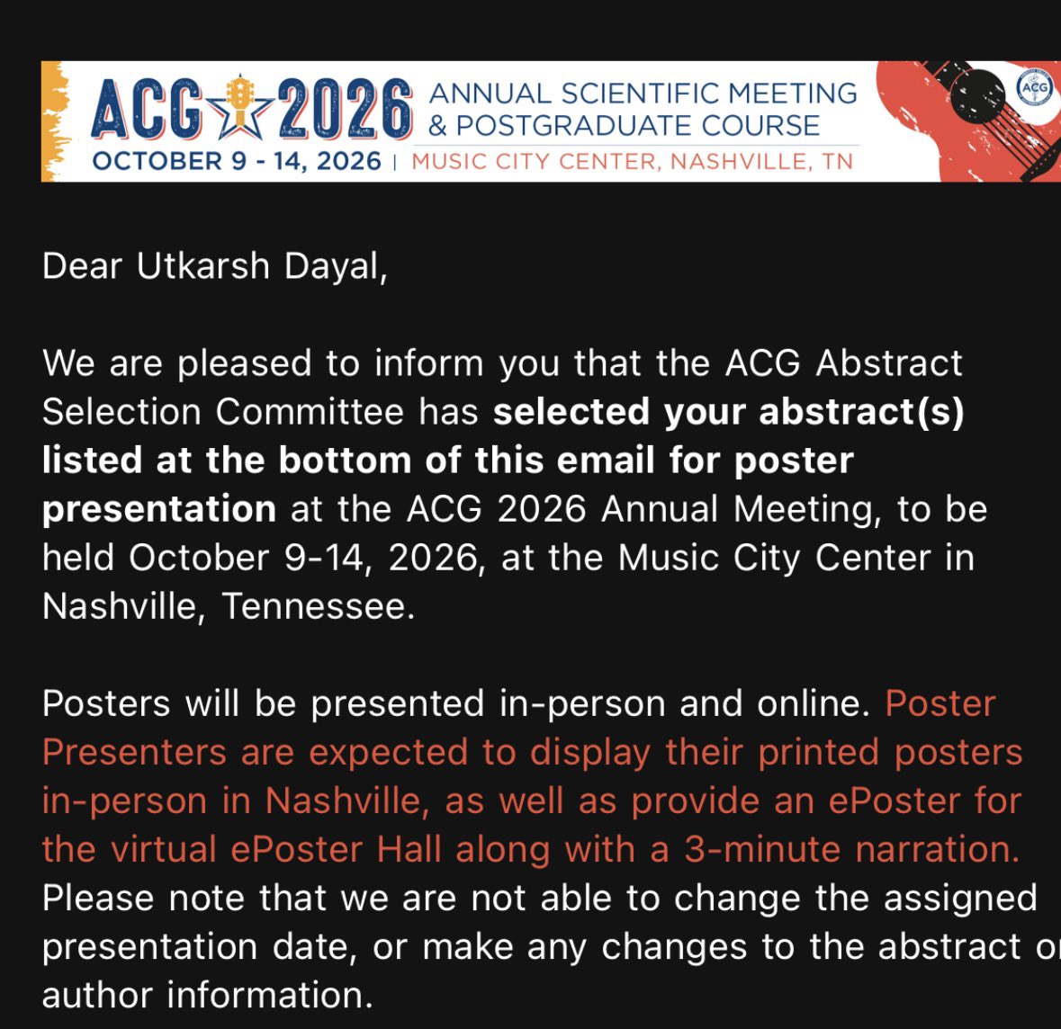 UtkarshDayal's tweet photo. Looking forward to attending #ACG2026 in Nashville! Grateful that 6 of our abstracts were selected this year. Even more exciting, our team at @svhmedres will be presenting 18 abstracts across oral and poster sessions.
See you in Nashville!
@AmCollegeGastro
#AllThingsGI https://t.co/e5bsuyANeP