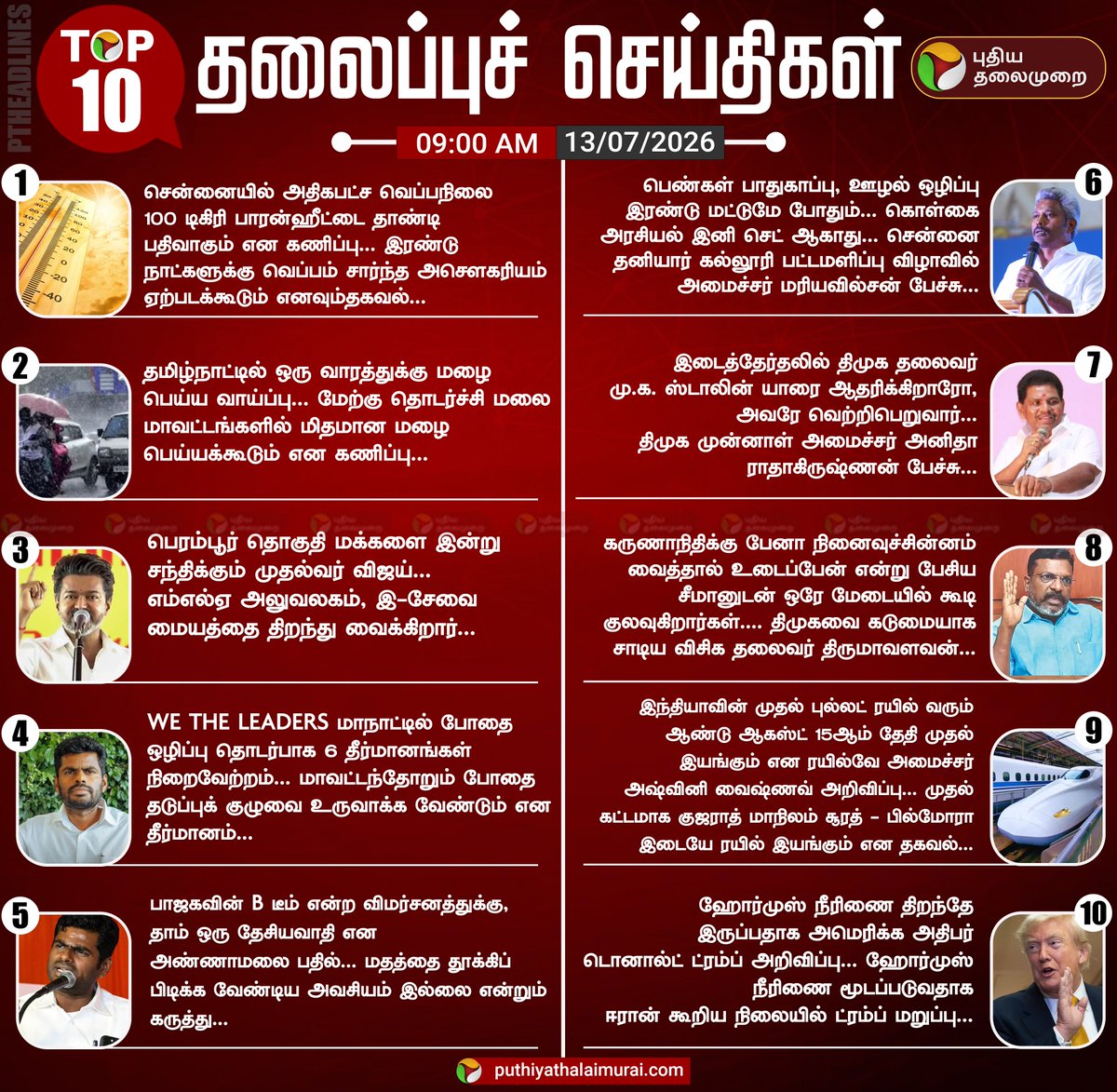 PttvNewsX's tweet photo. டாப் 10 தலைப்புச் செய்திகள்!
#PTHeadlines | #TodayHeadlines | #Headlines https://t.co/LLh1O6coBT