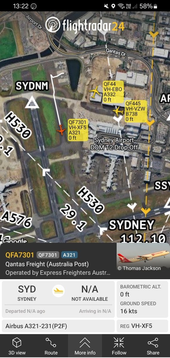 cliff_higson's tweet photo. @flightradar24 keep an eye on QF7301 as it's heading to the new western Sydney airport soon and being covered live by sydsquad on YouTube for it's arrival. Currently #1 most tracked. https://t.co/FjhTGwmfOn