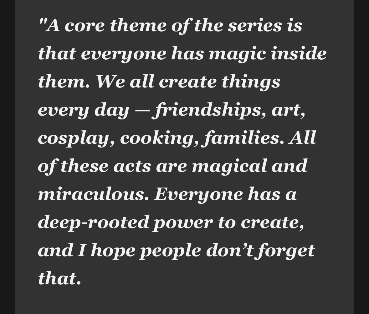WitchHatUpdates's tweet photo. “A core theme of the series is that everyone has magic inside them (…) Everyone has a deep‑rooted power to create, and I hope people don’t forget that.”

Shirahama Kamome with ScreenRant at Anime Expo 2026
🔗: https://t.co/TgrMxb9Y66 https://t.co/lvqEYYCVgV
