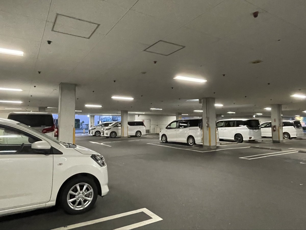 utallstars's tweet photo. 駐車場で等間隔に白のミニバン、 https://t.co/npaISAev4B