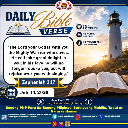 MarpstaNorte's tweet photo. Daily Bible Verse| Zephaniah 3:17
#BagongPilipinas
#ToServeandProtect
#ByLandAndSeaWeOvercome
#BagongPNPparaSaBagongPilipinas:SerbisyongMabilisTapatAtNararamdaman https://t.co/C02wLIId31