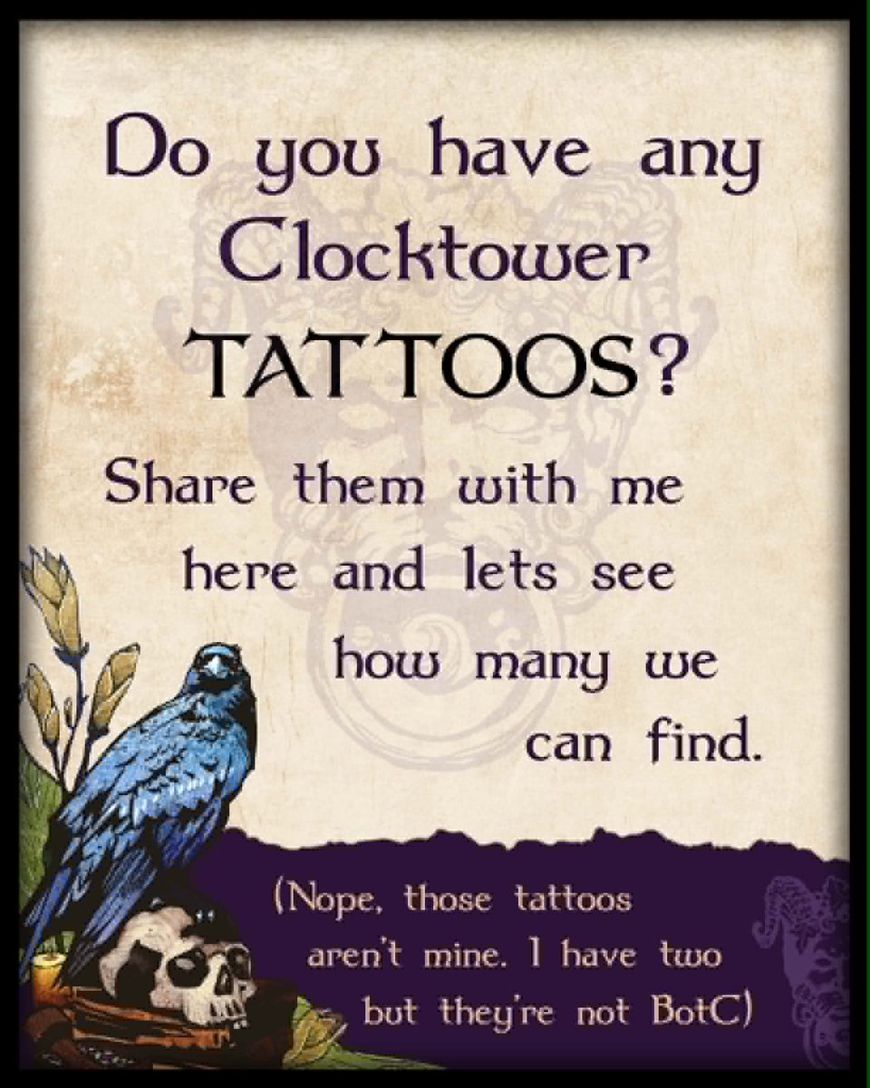 Steve_Medway's tweet photo. #botctattoos
It’s wild to think people have tattoos of images from my game!
Do you have any #botc tattoos?
Keen to know how many more are out there - how many we can collect?? I’ll share them all here.
And no, those tats aren’t mine. I do have two, but they’re don’t have anything to do with #clocktower
#bloodontheclocktower #murdermystery done differently #gametattoos 📷📷📷