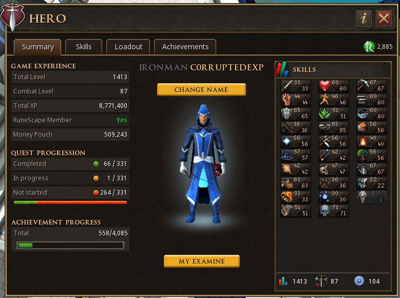 CorruptedExp's tweet photo. Well, I feel it was time for an update after 21 days of streaming the Ironman Progress. I took a serious look at my skills and told myself, "You can do better!" and I feel I did! Excited to see the progress after 1 month! #Runescape #Ironman https://t.co/RzzhZcyJQ1