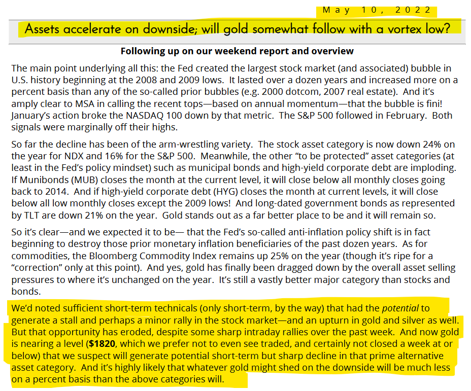 Oliver_MSA's tweet photo. Yeah, we know, plenty of trolls like to say that MSA "never warned anyone about what happened in 2022 to the metals." OK, well, here's some snippets from reports in May 2022 where we acknowledge a failed breakout and explain that we could see the metals get dragged down with the stock market.