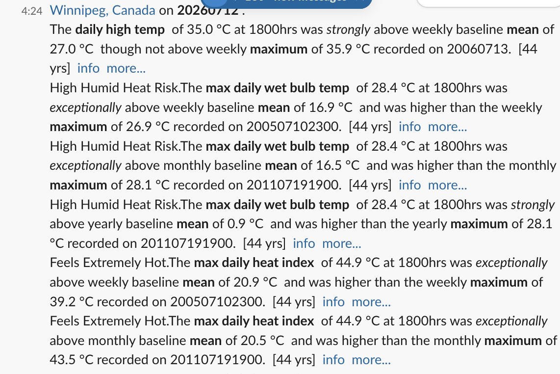 sunil_nagaraj's tweet photo. While Miles City, MT (800m) reached 114F (45.6C)  , Winnipeg at 50 deg N  experienced one of its most humid-hot days on record a heat-index of 44.9C (113F).  #winnipeg #prairies #heatwave https://t.co/fMf88P1Iad