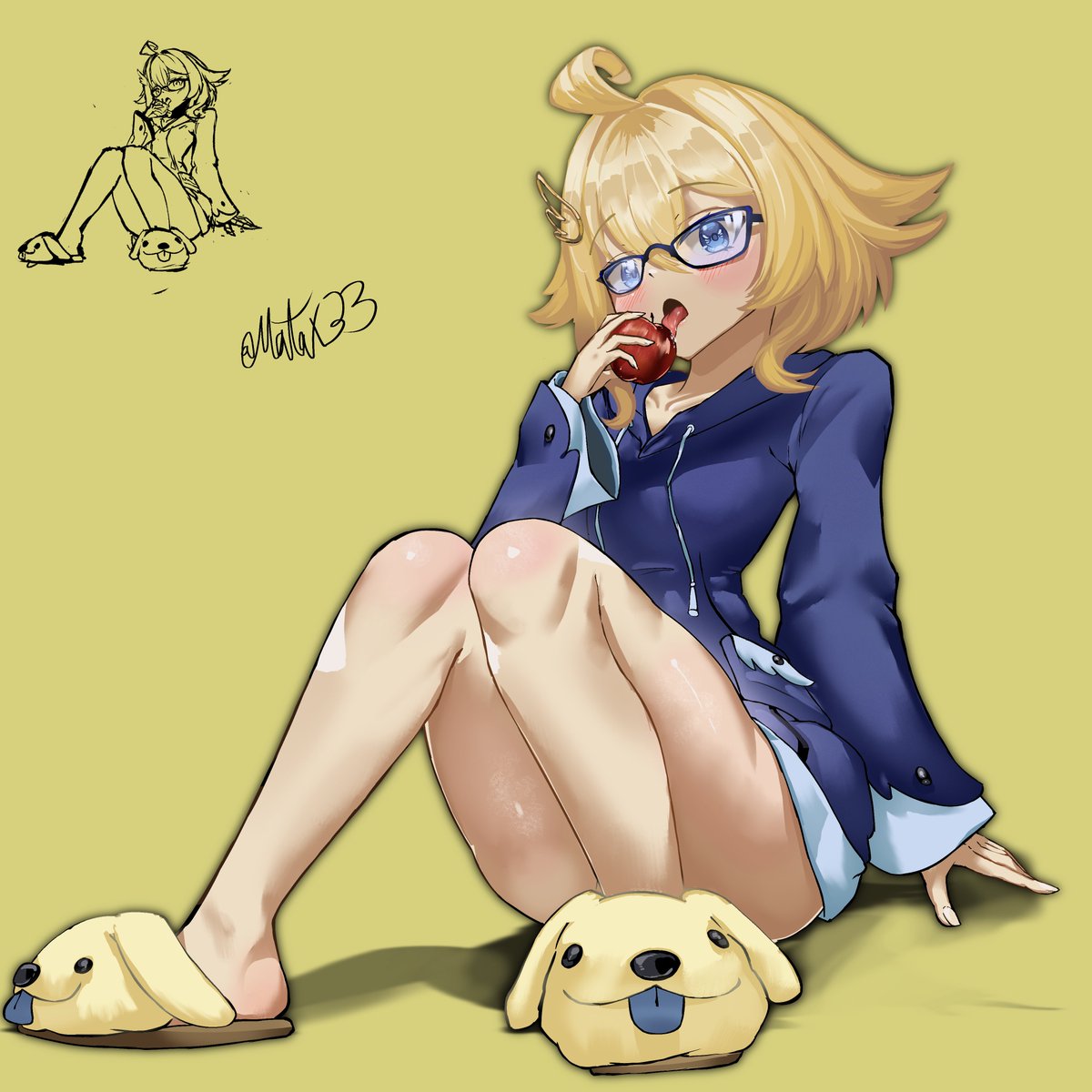 Matax33's tweet photo. rendering practice 3 complete
notes:
-hair towards the bottom loses depth, need to work on adding darker colors there
-finger shading/ saliva is a pain still
-need more practice with jacket textures/shading
-puppy slippers are cute
#LyriasGallery https://t.co/KYk6vu8etf