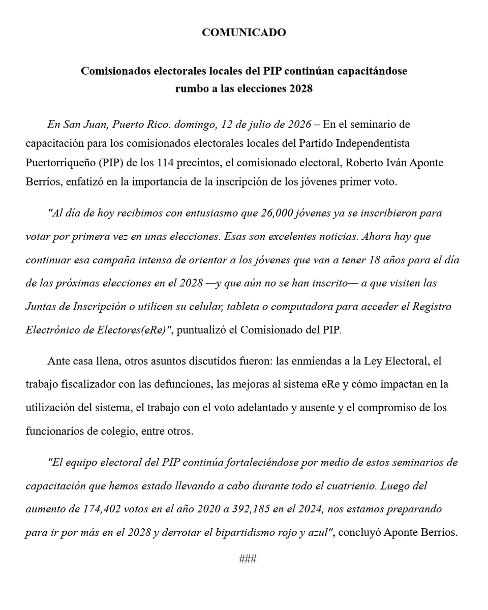 Roberto Iván Aponte - Comisionado PIP tweet media