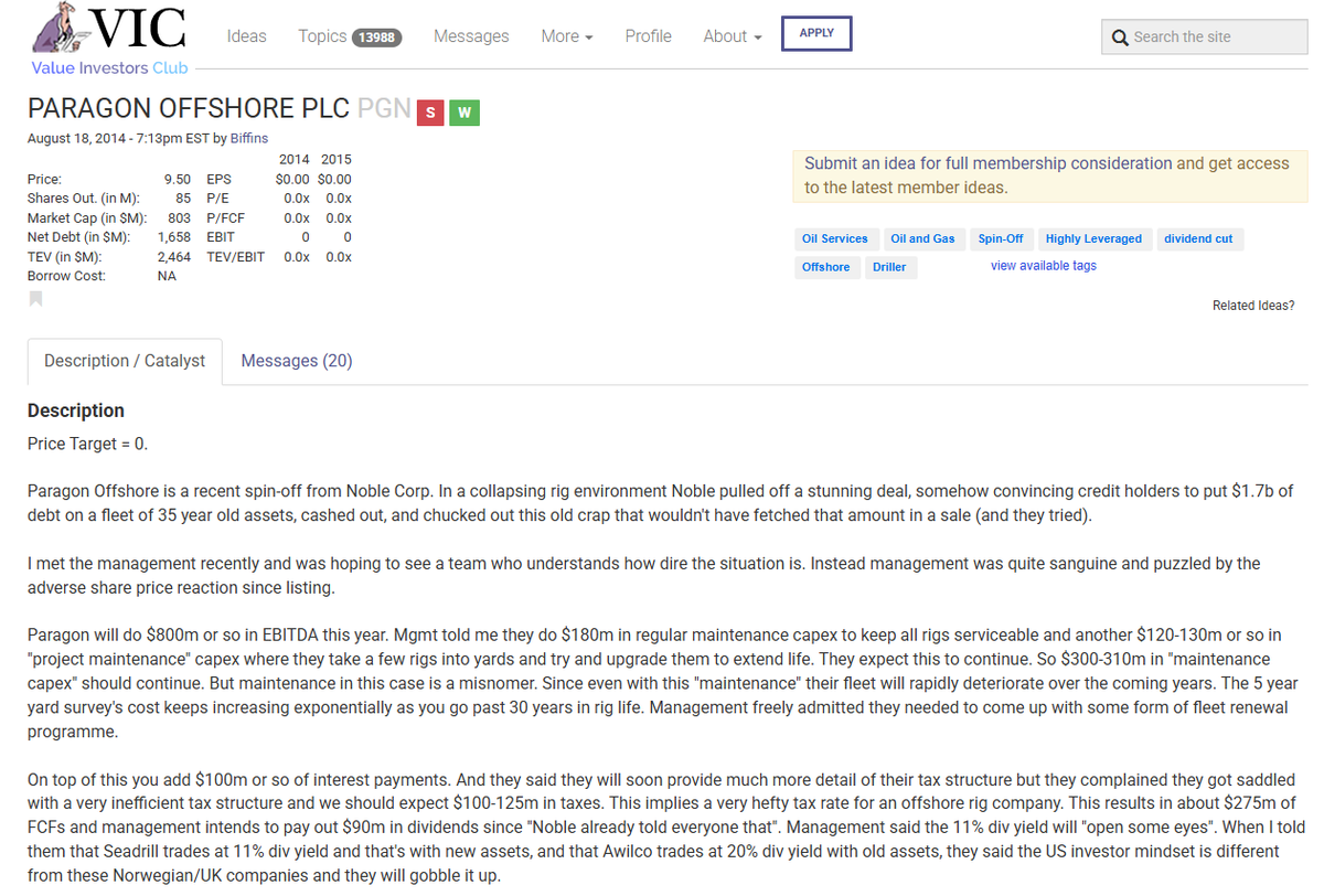gregoryblotnick's tweet photo. this stock pitch is pretty close to 10/10 imo, from VIC

Short - Paragon Offshore by Biffins (2014)

2 pages, thats how long these should be. and u know why its so short?...because he knows this motherfucker COLD.

"IPO to Chapter 11" speedrun hall of fame.. 6 months?

smoked it https://t.co/QIKLLkVFQM