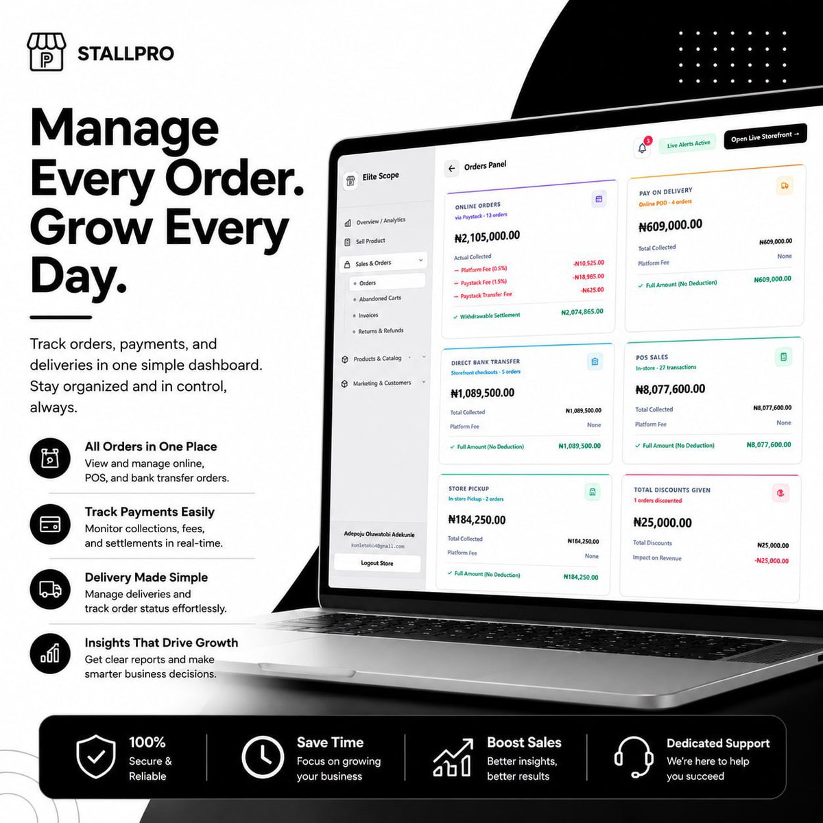 trystallpro's tweet photo. 📦 Every order. Every payment. One powerful dashboard. Manage your business effortlessly with StallPro.

Click the link in bio to get started 🚀 https://t.co/K4Ovov8AD3