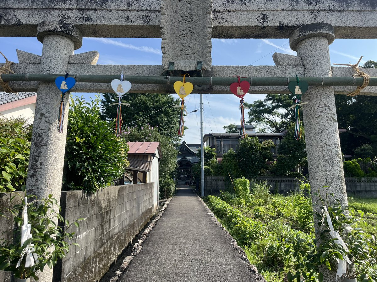 simosaki1's tweet photo. 五色飾りの鳥居💙🤍💛❤️💚

ハートは幸せの象徴と災除けの猪の目を形どっています。

五色は天地五行、東西南北中央方位、大神様の御神徳があまねく行き渡るようにと祈りを込め、清めの麻で結んでいます。

皆様はどの色の下を潜られますでしょう？😊

#鳥居 #ハート #カラフル #五色 https://t.co/oII5u1s2m4