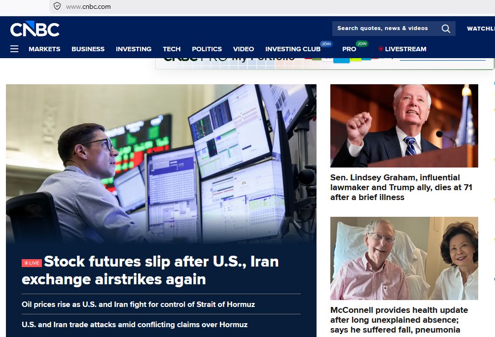 PH1218's tweet photo. CNBC using AI picture of Mitch and Elaine on their front page after it's already noted as AI https://t.co/bahYdthNYd