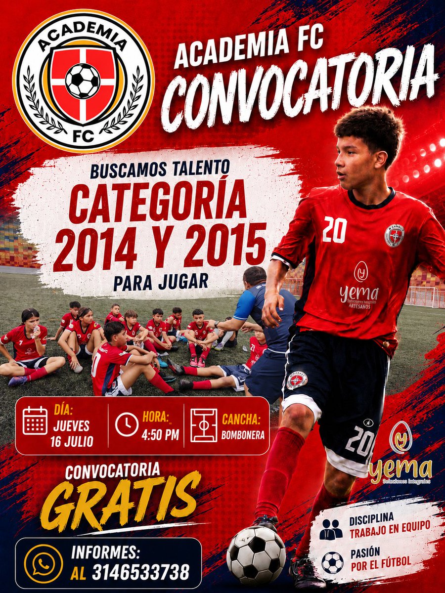 ClubAcademiaFC's tweet photo. ⚽️ Los sueños empiezan con una oportunidad. ❤️💙

¿Naciste en 2014 o 2015 y quieres competir al más alto nivel? Esta es tu oportunidad de defender los colores de Academia FC y formar parte de nuestros retos en el Torneo Nacional Sub-13 y Liga del Meta.

¡Te estamos esperando! 🔥 https://t.co/22YSNiwFHE