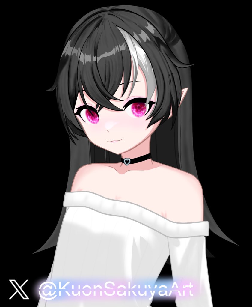 kuonsakuyaart's tweet photo. Got bored and accidentally made a whole PNGTuber girl a while ago 💗✨
Black hair, sparkly pink eyes, little elf ears, and the coziest oversized sweater—
I think she turned out pretty cute ♡

#PNGTuber #VTuberArtist #AnimeArt https://t.co/r521C9mkcT