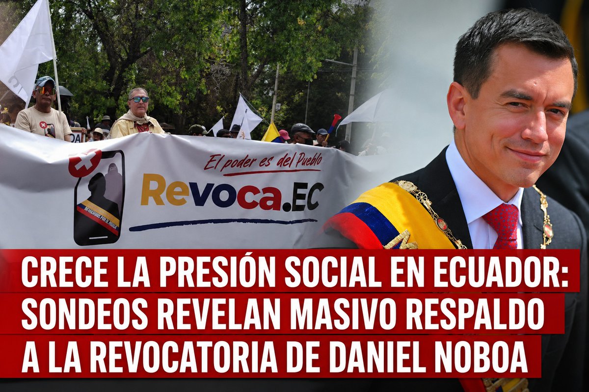 SindicalEl's tweet photo. 🗳️🇪🇨Crece la presión social en Ecuador: Sondeos revelan masivo respaldo a la revocatoria de Daniel Noboa📊
#Quito #Ecuador #CrisisPolitica #MovilizacionEcuador #ConsultaPopular #Noboa 
https://t.co/yFdTM5QIxP https://t.co/RV9k1th8rz
