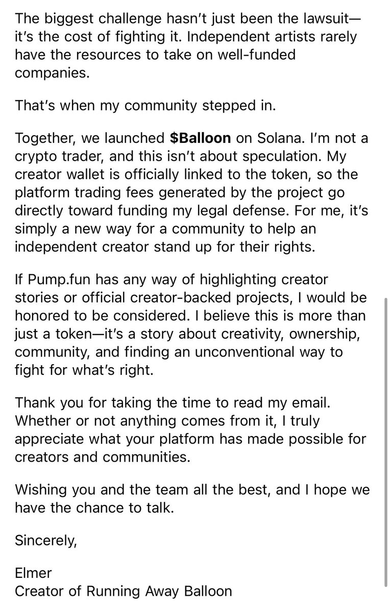 superelmerds's tweet photo. Today, I reached out to @Pumpfun to share the Running Away Balloon story. Now we wait and hope they see it.

Court cases take time, but I’m doing everything I can. Thank you for sticking with me every step of the way.

GM $Balloon 🎈 https://t.co/ew06N90FXR