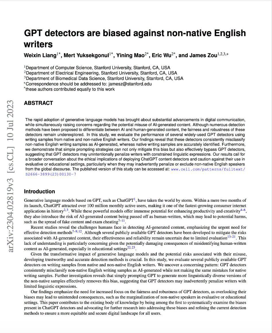 tbaudinette's tweet photo. Because this incredibly ignorant post punching down on a Filipino graduate and her creative thesis continues to anger me, see this 2023 academic article that reveals how tools (and discourse) about AI use overwhelmingly penalises non-Western varieties of English language https://t.co/ZImxryNVRG