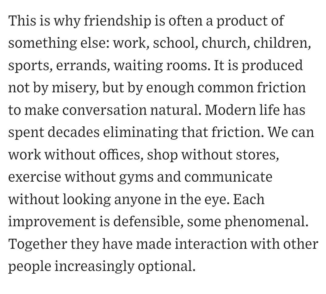 AlecMacGillis's tweet photo. "Convenience has saved us time. The hidden price is that it has also saved us from one another." Good column: https://t.co/9Mjn97NhxB