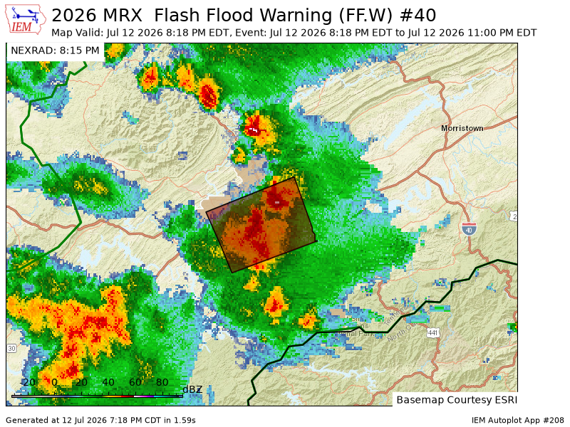 ETSKYWARN's tweet photo. MRX issues Flash Flood Warning [flash flood: radar indicated] for Blount, Knox [TN] till Jul 12, 11:00 PM EDT https://t.co/BVyPopZ00I https://t.co/AbJCszmf1k