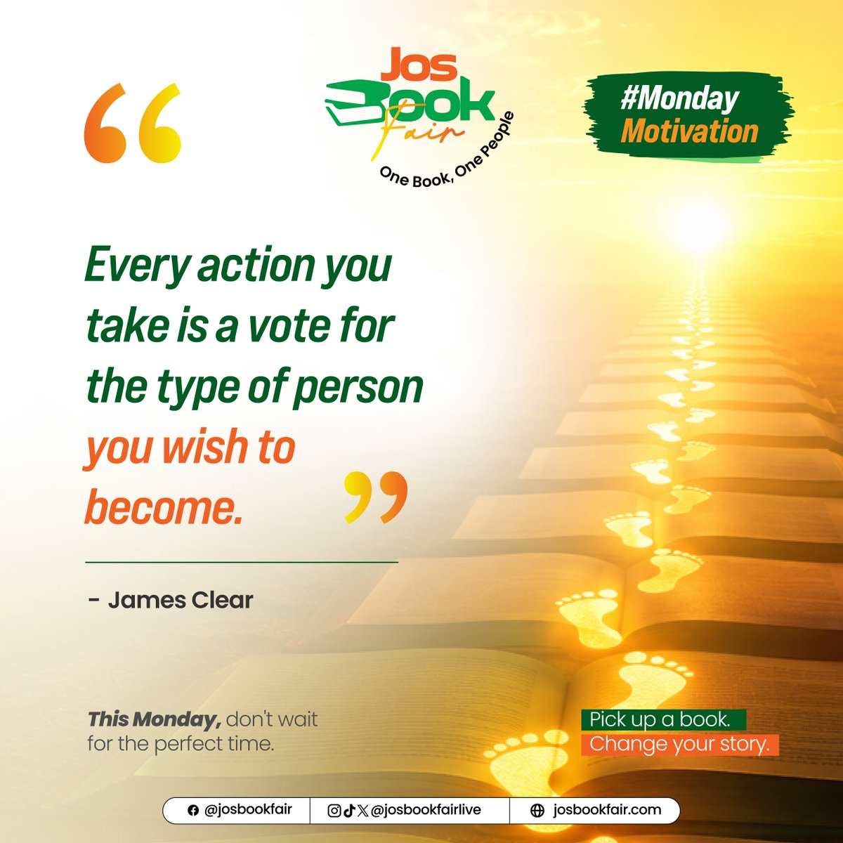 josbookfairlive's tweet photo. Monday Motivation 📚

"Every action you take is a vote for the type of person you wish to become."
— James Clear
Read one page today. Small habits become lifelong change.

#MondayMotivation #JosBookFair #ReadingCulture #NewWeek #OneBookOnePeople https://t.co/GCwY4Dy7LV