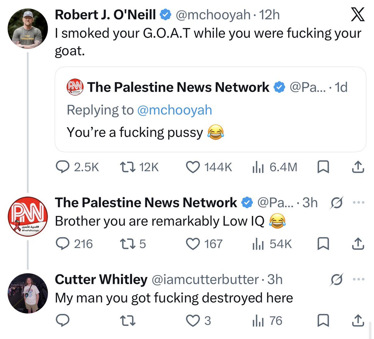 yousaidhowsad's tweet photo. @iamcutterbutter @HannahMaeLois Hey is this you tho?? Someone who thinks a “Palestinians are goat fuckers” joke is a sick own?? Someone who explicitly called trans women men? 

It’s one thing trying to ignore any criticism you get, it’s a whole other thing to spend the past few weeks acting victimized online https://t.co/eYJhu1IkrQ